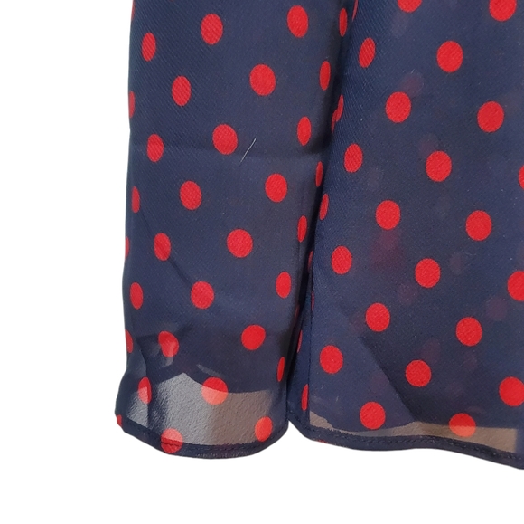 Chaps | Midi skirt solid lined sheer flare navy blue red polka dots size S - Picture 3 of 8